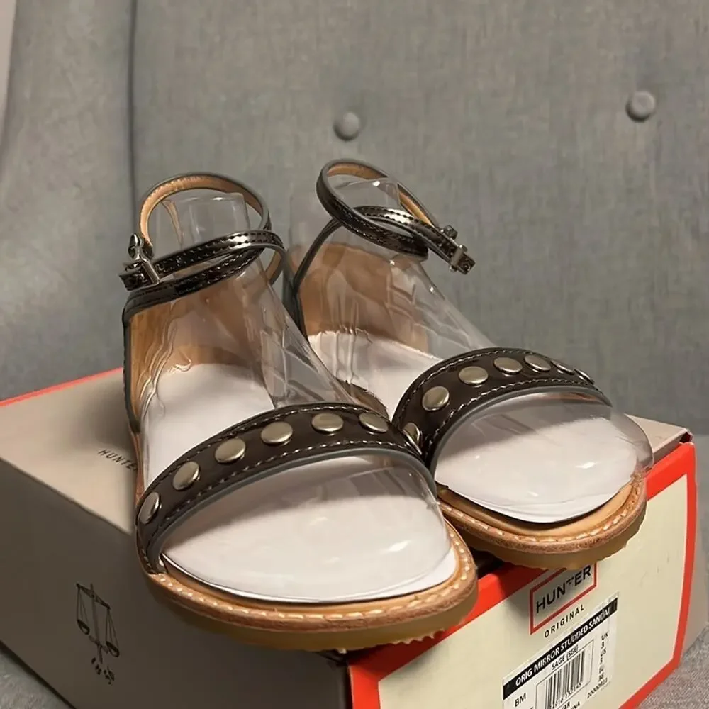 Hunter women’s original mirror studded metallic sandals size 5